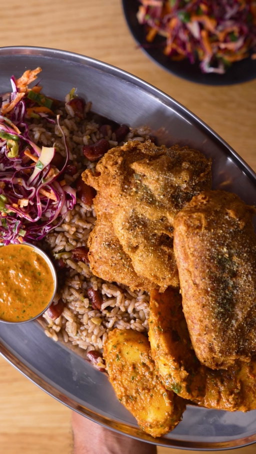 So hear me out, if you haven’t fried fish all summer, you HAVE to get right with my Lemon Pepper Za’atar Beer-Battered Crispy Cod using @bluecirclefoods Wild-Caught Atlantic Cod! 🔥I’m serving it up with Coconut Rice & Peas, Roasted Red Pepper Chimichurri, Sweet Plantains, and Red Cabbage Slaw  because we’re doing the FULL plate over here!

Full recipe for the Lemon Pepper Za’atar Beer-Battered Crispy Cod below, and you can find the full plate recipe over on my Substack!

 Lemon Pepper Za’atar Crispy Cod
Ingredients
4 Blue Circle Foods Wild-Caught Atlantic Cod portions
2 tsp kosher salt, to help draw out moisture
¼ cup rice flour, for coating fish before frying
Seasoned Beer Batter
1 cup all-purpose flour
1 cup rice flour
2 tsp baking powder
1 tsp salt
1 tbsp paprika
1 tbsp garlic powder
1 tbsp lemon pepper
½ tbsp za’atar spice
1½ cups very cold beer, plus more if the batter is too thick
Spice Blend
1 tbsp lemon pepper seasoning
1 tbsp za’atar seasoning
Mix together and sprinkle over the fish while it’s fresh and crispy.
Instructions
1.Salt the cod and place it on a wire rack for 10–15 minutes.
2.To make the beer batter, whisk together the all-purpose flour, rice flour, baking powder, salt, paprika, garlic powder, lemon pepper, and za’atar spice. Gradually whisk in the cold beer until the batter is smooth and no longer lumpy.
3.Pat the Blue Circle Foods Wild-Caught Atlantic Cod really dry. The salt should have drawn out a lot of that excess moisture.
4.Coat the fish in rice flour, then dip each piece, one at a time, into the batter. Carefully place into hot oil set to 350°F. Fry for 3–4 minutes, or until the fish is golden brown and crispy.
5.Drain on a wire rack and immediately sprinkle with the lemon pepper and za’atar spice mixture. Enjoy while hot with coconut rice and peas, roasted red pepper chimichurri, sweet plantains, and a simple red cabbage slaw. This plate is straight-up fire!