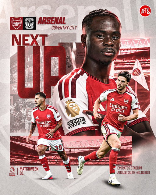 𝐓𝐇𝐄 𝐂𝐇𝐀𝐌𝐏𝐈𝐎𝐍𝐒 𝐎𝐅 𝐄𝐍𝐆𝐋𝐀𝐍𝐃 𝐀𝐑𝐄 𝐁𝐀𝐂𝐊!🔥

Arsenal kick off the new season at the Emirates against Coventry City! 🏟️⚔️

Let’s 𝐀𝐓𝐓𝐀𝐂𝐊 another Premier League title, starting with a win tomorrow! 💪🔴

𝐂𝐎𝐌𝐄 𝐎𝐍 𝐘𝐎𝐔 𝐆𝐔𝐍𝐍𝐄𝐑𝐒! ❤️
