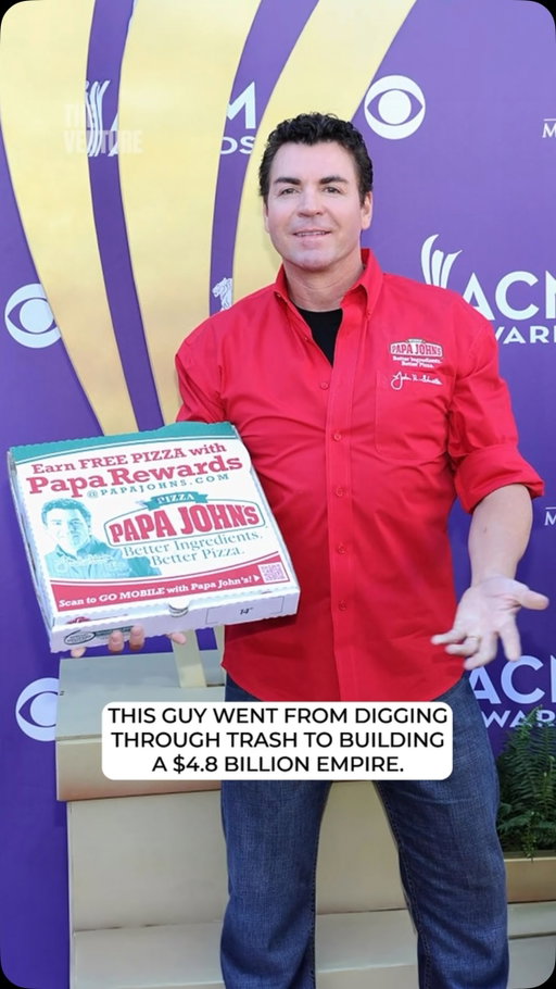 This guy went from digging through trash to building a $4.8 billion empire!

John Schnatter grows up in Indiana, washing dishes at a local pizza joint at 15. 

He sketches his own business plan with a name, logo, and recipes, then graduates and buries the whole thing in a cardboard box in his closet. 

When his dad’s bar nearly goes bankrupt, John sells his 1971 Camaro for $2,800 to save it, and spends months turning the place around. 

One night, closing up, he stares at the broom closet and something clicks. 

He tears down the walls, installs an oven, and starts selling pizzas out the back of the bar.

Then he goes hunting for customers. Every night at 1am, John drives to the local Domino’s and digs through their dumpster for delivery slips.

✓ Collects every pizza customer’s name and address in town from the trash

✓ Mails each one a handwritten letter: better pizza, half off your first order

✓ Rattles Domino’s so badly they start soaking their receipts in water to stop him

✓ Opens the first Papa John’s in 1985 and outsells Domino’s the very next month

Camaro sold to save his dad’s bar → an oven in the broom closet → digs through Domino’s dumpster at 1am → mails their own customers → beats them in a month → over 6,000 restaurants and $4.8 billion a year.

Sometimes your first customer list is sitting in your competitor’s trash.

#Business #PapaJohns #Food #Success #Entrepreneur