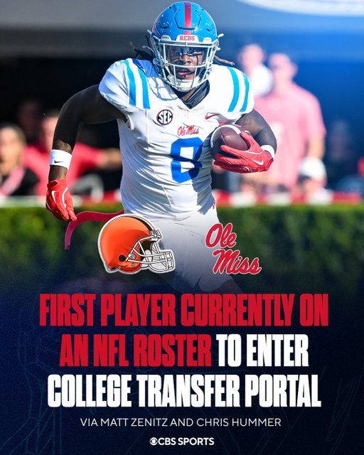 Browns TE & former Ole Miss TE Dae’Quan Wright has entered the transfer portal, per @mzenitz and Chris Hummer. He becomes the first player on an NFL roster to enter the college transfer portal.