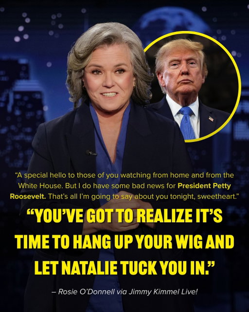 Jimmy Kimmel Live! guest host Rosie O’Donnell opened her third night of hosting the show with a message to President Donald Trump on a topic that has been irking MAGA figures lately: White House aide Natalie Harp. 
Trump and O’Donnell have been feuding for the last two decades, with the president once referring to her as a “fat pig,” a “slob” and an “animal.”
O’Donnell joined in on this week’s trend of discussing Harp’s relationship with the president, after Sen. Jon Ossoff’s comments over the weekend put her in the national spotlight. Read more at the link in bio 🔗

📷: Getty Images