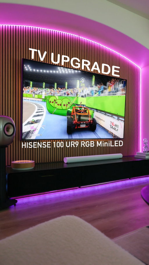 TV UPGRADE
HISENSE 100-inch U7 → UR9 RGB MiniLED

Right away, I saw a difference in the colors with the UR9, it pops! The entire design of the TV also looks and feels premium. Plus it’s got a native 180Hz refresh rate!

Only downside was that I had to purchase an entire new wall mount because the vesa holes were extra wide!

Thank you @hisense_usa for sending over the UR9!

#100inch #RGBMiniLED