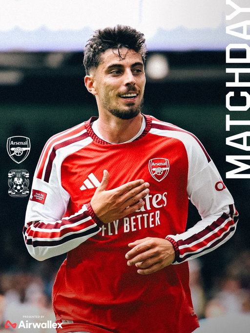 🔴 𝗠𝗔𝗧𝗖𝗛𝘿𝘼𝙔 ⚪️⁣
⁣
🆚 Coventry City⁣
🕗 8pm (UK)⁣
🏆 Premier League⁣
🏟️ Emirates Stadium⁣
⁣
🤝 @Airwallex
