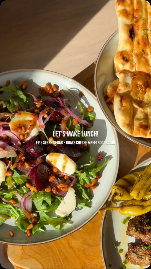 #LetsMakeLunch EP.3 and today we’re making Goats cheese and beetroot salad with a spicy lamb kofta made in an oven pan. It doesn’t get simpler and tastier than this 🙏🏾😍. All produce today is from @tesco 🙌🏾