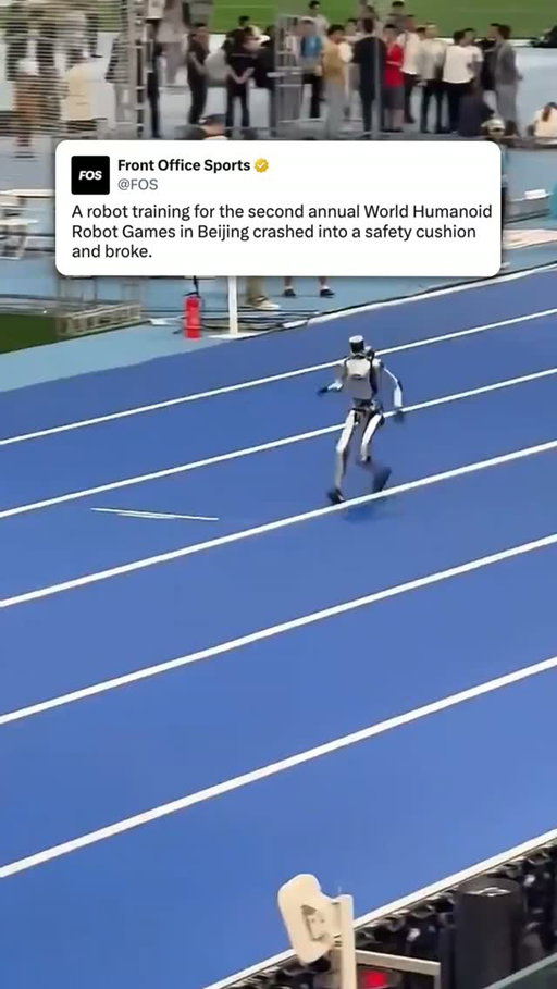 Ahead of the second annual World Humanoid Robot Games in Beijing, one of the machines crashed into a safety cushion and broke.⁠
⁠
The games will be held from Aug. 22-26 with events spanning competitive categories like football, gymnastics, martial arts, and more.⁠
⁠
🎥 ErenChenAI/X