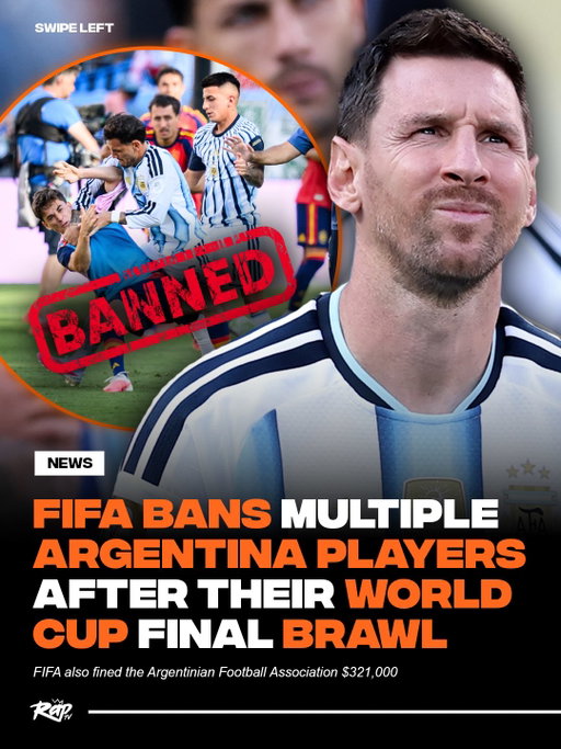 FIFA has banned 4 Argentina players over their World Cup fight‼️⚽

FIFA has banned Leandro Paredes for 10 international matches, Nahuel Molina for 7 matches, Thiago Almada and Pablo Martín Gavira for one match each, and coach Roberto Ayala for an additional match. They have also been fined 👀

BBC reports that FIFA fined the Argentinian Football Association (AFA) for $321k for disciplinary breaches, and limited Argentina’s next two international home matches to 50% capacity 🤯

What do y’all think about this⁉️