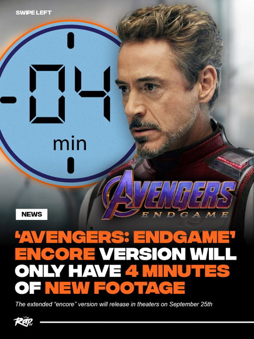 The runtime for ‘Avengers Endgame: Encore’ has been revealed‼️

According to AMC, the runtime for the extended theatrical version will be 185 minutes, which is only 4 minutes longer than the original ‘Endgame’ 👀

‘Encore’ will be screened in ‘Infinity Vision’ starting September 25th 🤯

Are y’all going to watch it in theaters⁉️