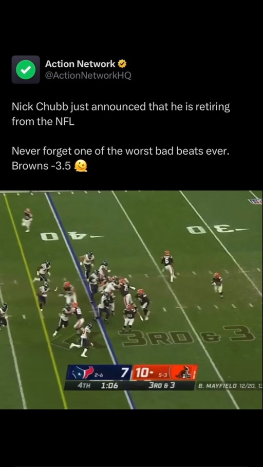 Who remembers this one? Happy retirement to Chubb 🐐

#betting #sportsbetting #nflbets #nflbetting #badbeat