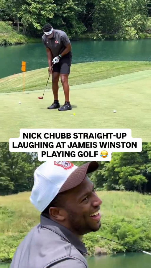 When Nick Chubb cracked a smile watching Jameis miss a putt 😂 

🎥 @clevelandbrowns