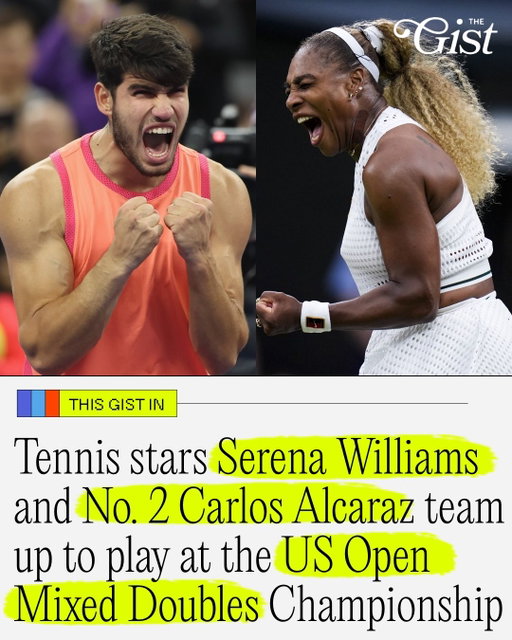 Dream team. ⭐⁣
⁣
Serena Williams will team up with Carlos Alcaraz to compete as a mixed doubles pair at the U.S. Open. 🤩⁣
⁣
The U.S. Tennis Association announced that Williams and Alcaraz had been awarded a wild card into the tournament. The mixed doubles main draw begins Tuesday. 👀⁣
⁣
It will be Williams’ first time playing at the U.S. Open since 2022. Despite her return to tennis, she will not be competing in the singles competition. 🎾⁣
⁣
Alcaraz also makes his return to tennis this week as he looks to defend his U.S. Open singles title after being sidelined since April with a right wrist injury. 👏⁣
⁣
Despite being two of tennis's most decorated athletes, the two have their work cut out for them because the competition is steep. 😬⁣
⁣
The current field: Sabalenka and Novak Djokovic, Pegula and Fritz, Iga Swiatek and Casper Ruud, Belinda Bencic and Flavio Cobolli, Amanda Anisimova and Learner Tien, two-time defending champions Sara Errani and Andrea Vavassori, Alex Eala and Felix Auger-Aliassime, Leylah Fernandez and Frances Tiafoe, Taylor Townsend and Alexander Zverev, Elina Svitolina and Gael Monfils, Williams and Alcaraz, Muchova and Mensik, and Navarro and Paul. 💪⁣
⁣
(c/o @espn)⁣
#womenssports #menssports #tennis #usopen #serenawilliams #carlosalcarez⁣