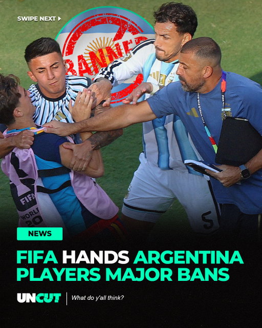 FIFA handed out major bans after the Argentina vs Spain World Cup final clash. 🚨⚽⁠
⁠
Leandro Paredes got 10 games, Nahuel Molina 7, Roberto Ayala 3, Thiago Almada 1, while the AFA was fined $321,000. 💰⁠
⁠
What do y’all think⁉️👀