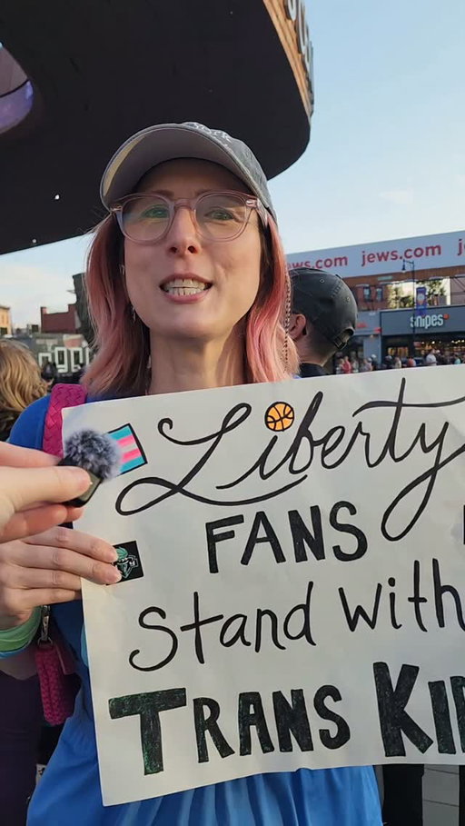 We interviewed both sides of the trans women in sports protests outside the Fever-Liberty game.

#NYLiberty #IndianaFever #WNBA
