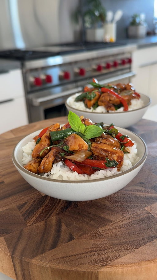 Healthy Thai basil chicken stir-fry✨

I’m partnering with @crateandbarrel to refresh my go-to kitchen tools with quality materials I feel good about cooking with. I made this recipe in my Crate-exclusive All-Clad Curated Ceramic Non-Stick sauté pan, cooked the rice in the saucepan, and stored the leftovers in glass containers for easy lunches all week. Hope you give it a try! #CratePartner

Sauce:▪️1 Tbsp Soy Sauce▪️2 Tbsp Dark Soy Sauce▪️2 Tbsp Oyster Sauce▪️1 Tbsp Fish Sauce▪️2 tsp Sugar▪️1 tsp Cornstarch▪️1/2 tsp Black Pepper▪️1/4 Cup Water▪️

Stir Fry:▪️1 Tbsp Oil, or more if needed▪️1 lb Boneless, Skinless Chicken Thighs, cut into 1-inch pieces▪️Kosher Salt & Freshly Ground Black Pepper▪️1 Medium Shallot, thinly sliced▪️1/2 a Medium Yellow Onion, cut into 1/2-inch wedges▪️4 Garlic Cloves, finely chopped▪️1 Thai Chili, thinly sliced (optional for spice)▪️4 oz Green Beans, trimmed and cut into 1+1/2-inch pieces▪️1 Small Red Bell Pepper, sliced▪️2 Cups Fresh Thai Basil Leaves (or sub regular basil)▪️Warm Jasmine Rice, for serving▪️

1️⃣ In a small bowl, whisk together the soy sauce, dark soy sauce, oyster sauce, fish sauce, sugar, cornstarch, black pepper, and water. 
2️⃣ Heat the oil in a large wok or large skillet over medium-high heat. Add the chicken, season lightly with salt and pepper, and spread into one layer. Cook undisturbed for 3-5 mins until nicely browned on the bottom, then continue cooking while stirring for another 2-3 mins until just cooked through. Transfer to a plate.
3️⃣ Add the shallots and cook for 1-2 mins until softened. Stir in the onion and cook 2-3 mins, then add the garlic, Thai chili, and green beans. Cook for 2-3 mins, stirring often, until the onion begins to soften and the green beans are crisp-tender.
4️⃣ Add the bell pepper and cook for 1-2 mins until the peppers are starting to soften. Return the chicken and any accumulated juices to the pan. 
5️⃣ Stir the sauce, then pour it into the pan. Cook, tossing, for 2-3 mins until the sauce has reduced slightly and coats the chicken and vegetables.
6️⃣ Turn off the heat and stir in the basil until just wilted. Serve over warm jasmine rice and enjoy!