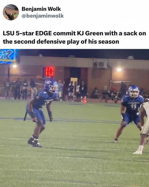 LSU 5-star KJ Green is RIDICULOUS 😳🤯

Greena is a 5-star EDGE rusher from Stephenson High School in Georgia.

He is ranked among the nation’s top EDGE players in the 2027 class and committed to LSU in June 2026 after a standout junior year with 129 tackles, 40 TFL, and 18 sacks.

(via @staywolk247)
