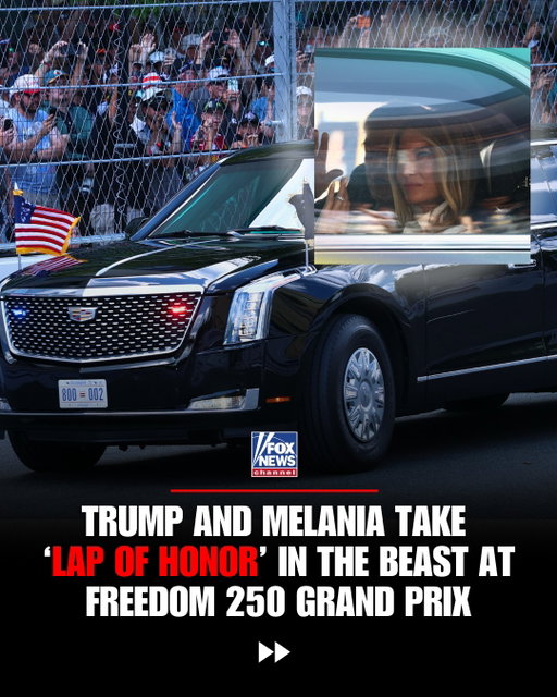 President Donald Trump and First Lady Melania Trump took a ceremonial lap around the Freedom 250 IndyCar Grand Prix street circuit in Washington, D.C., riding in the armored presidential limousine known as “The Beast.”

Crowds roared as the presidential motorcade made its way around the course ahead of the race.
