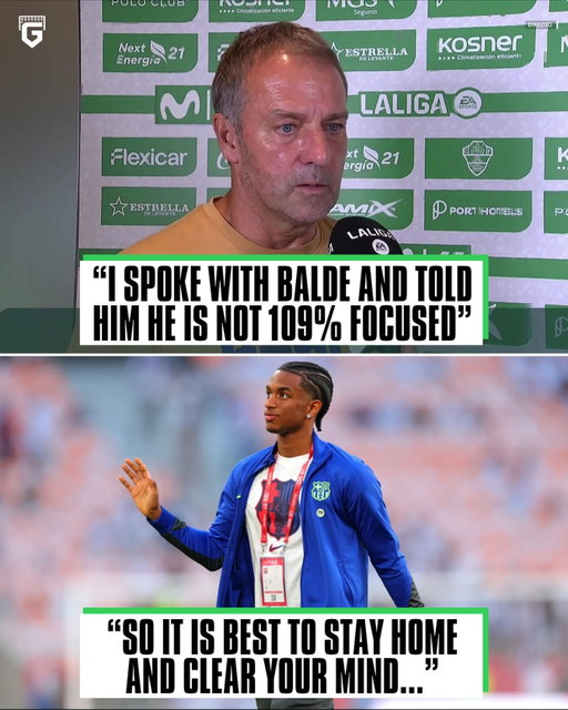 Hansi Flick clarified why Alejandro Balde was left out of the squad amidst the rumors of his departure from Barcelona...

🗣 Hansi Flick: “I spoke with Alejandro Balde today and said to him that I think you’re not here 109%, so it’s best that you stay at home and clear your mind”. 

“We will talk again tomorrow”. 😕