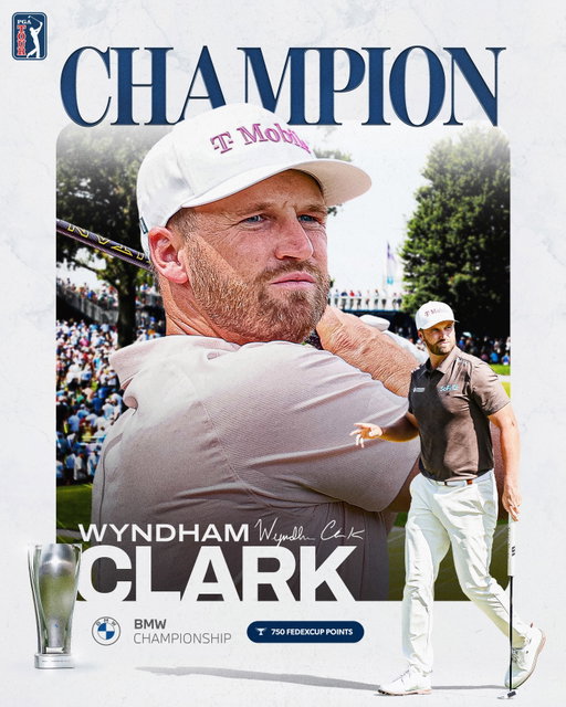 Add another trophy to the cabinet 🏆
 
Wyndham Clark hangs on to win the @BMWChamps for his third victory this season.