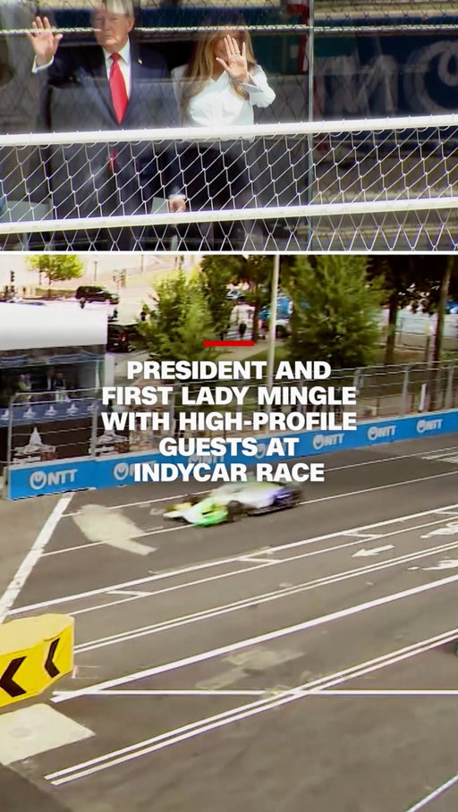 President Donald Trump and first lady Melania Trump were seen mingling with high-profile guests, including Fox News hosts and Cabinet members, during Sunday’s IndyCar Freedom 250 Grand Prix race in Washington, DC.
