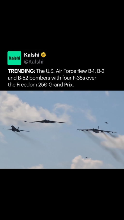 The U.S. Air Force sent a B-1 Lancer, B-2 Spirit, B-52 Stratofortress and four F-35s over Washington, D.C. ahead of the Freedom 250 Grand Prix. 

The race marked the first-ever IndyCar event on the National Mall as part of America’s 250th anniversary celebrations.