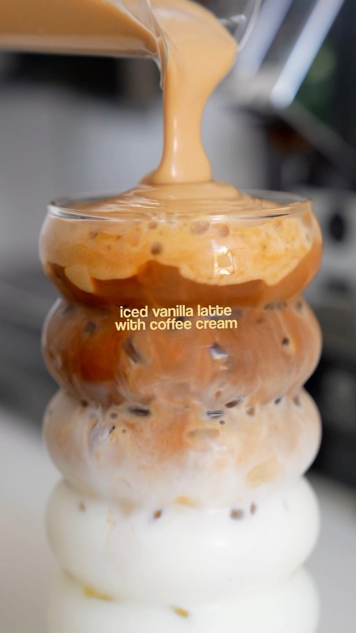 make it extra creamy today with coffee cream ☁️

i was going for a normal iced vanilla latte, somehow ended up making coffee cream for it too 😭☕️ hehee but no regrets though, the extra creaminess was so worth it! 

— 10-14ml vanilla syrup
— 150ml milk of choice
— Double shot espresso
— Pour the coffee cream

Coffee cream ( for 2 servings ) ; 
— 60ml whipping cream
— 10g instant coffee mixture / you can use espresso if you prefer bitter cream
— 10ml vanilla syrup
— A pinch of salt
— Keep frothing until it turns smooth consistency 

#icedcoffee #icedlatte #coffee #foryou #coffeeathome