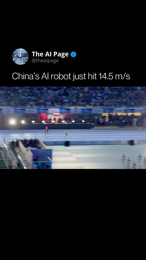 This humanoid robot just ran a 100-meter sprint faster than Usain Bolt’s world record.

China’s Honor-developed robot “Lightning” reportedly completed the distance in 9.32 seconds, reaching a peak speed of 14.5 m/s (52 km/h) during a test event for the World Humanoid Robot Games in Beijing.

The footage shows the bipedal robot sprinting down an indoor track in front of a packed crowd while maintaining impressive balance and gait control at high speed.

For comparison, Usain Bolt’s official 100-meter world record stands at 9.58 seconds.

Humanoid robots aren’t just learning how to walk anymore. They’re starting to run seriously fast.

Follow @theaipage for daily updates on artificial intelligence, robotics, and technologies shaping the future 🦾

#HumanoidRobots #Robotics #RobotGames