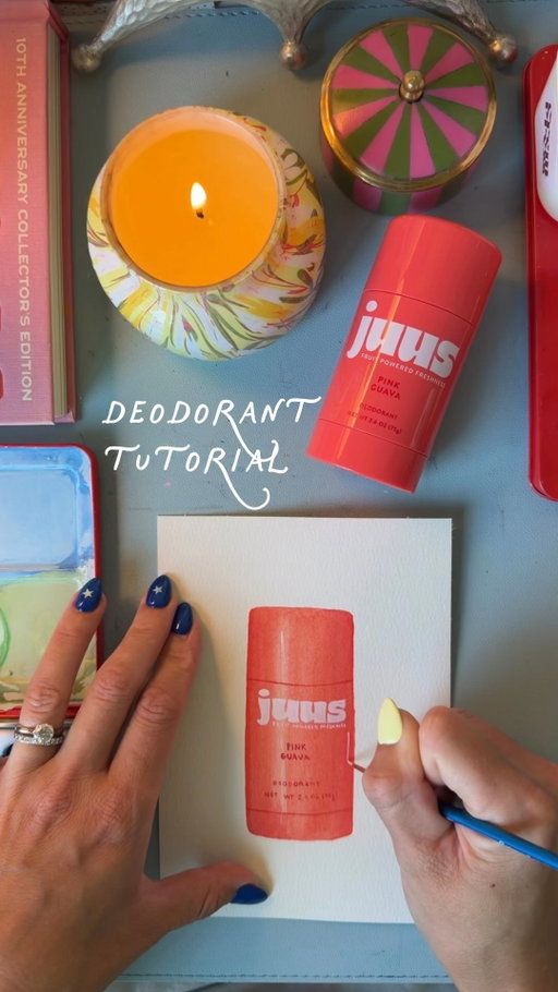 #ad easy glossy object painting tutorial sponsored by @juusbeauty 

this week we’re pivoting into a little back to school theme, starting with a fruity and fun essential 💖

the key to creating objects that appear glossy: (1) identifying where the spots are darker and lighter — using more dimension on the darker spots (typically on the sides) and using highlights on the super bright spots, and building with layers of color.

• paint your shape, and fill it in
• with each layer, let it dry to about 80% and then begin building dimension - leaving the lightest spots unpainted
• build more layers of depth around the edges
• once you reach your desired color, let it dry fully and add in any text details
• once that’s dry, add in your white paint, or marker and create the final highlight spots 

I loved trying to make a glossy object come to life on paper. Hopefully you give it a try! These little cuties are free from aluminum, parabens, and baking soda — and they smell sooo fruity and fun. Shop now @target 💖

#juuspartner #paintingtutorial #learntopaint #easypainting