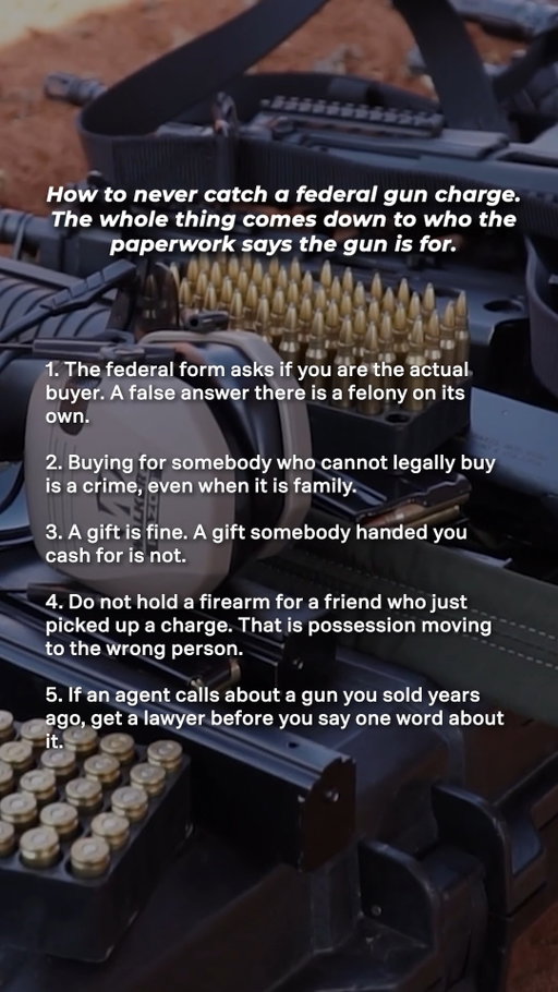 A firearm purchase can create serious federal consequences when the paperwork doesn't match the reality of who the actual buyer is. Straw purchases and false statements on federal forms can turn an otherwise legal transaction into a criminal case.

If federal agents contact you about a firearm transaction, talk to a lawyer before answering questions.

Free federal course in the bio.

#FederalGunCharges #FederalLaw #CriminalDefense #FederalCriminalDefense #FirearmLaw #FederalInvestigation #KeithAndLorfing