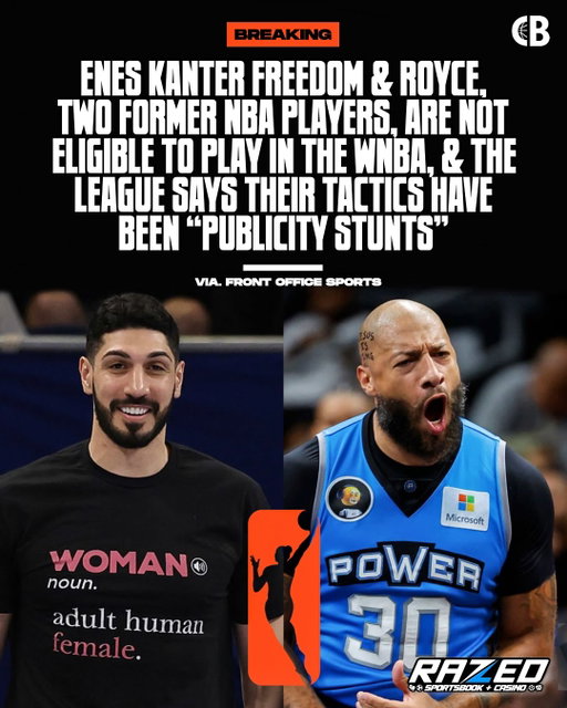 BREAKING: Enes Kanter Freedom & Royce White, two former NBA players, are not eligible to play in the WNBA, according to the league ❌

The two’s draft declarations are labeled as “publicity stunts” & there are no immediate eligibility matters to address.

Thoughts? 🤔