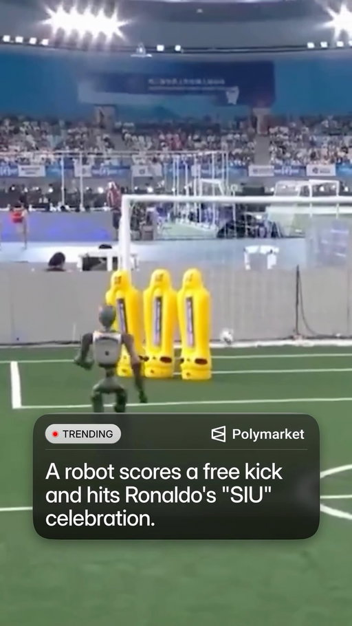 A humanoid robot pulled off Cristiano Ronaldo’s iconic “Siu” celebration at the 2026 World Humanoid Robot Games in Beijing, recreating the football star’s signature jump, mid-air turn and landing.

The moment was more than a crowd-pleaser: the Games are designed to test how well humanoid machines can perform increasingly complex movements and real-world tasks, with more than 2,000 robots competing across dozens of events.

Running from August 22 to 26, the competition has become a major showcase for China’s rapidly advancing robotics industry, putting everything from speed and balance to dexterity and human-like coordination on display.

Traders predict only a 4% chance Tesla will release a humanoid robot this year.