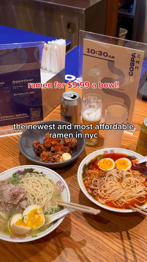 genuinely excited about this one!

@cosparamen is serving up bowls of ramen for just $9.99. And they set their tip recommendation to just 9.99% instead of 18-20%

They’re inspired by the ramen stalls in Nagahama, which are catered to workers, who need a quick and cheap bite that doesn’t weigh them down, no matter what shift. That’s why Cospa Ramen is cheap, quick, tasty, and open from 10:30am-2am. 

Their ramen is a little less heavy so people can eat it and not feel weighed down by the richness. I was worried it would be watery, but it’s not at all! It still got the nice collagen coating that forms on the top of rich tonkotsu broths when you leave it out for a bit. It felt like a really good balance of just light enough and flavorful

#nycfood #ramenlover #nycfoodie #nyceeeeeats #newyorkfood