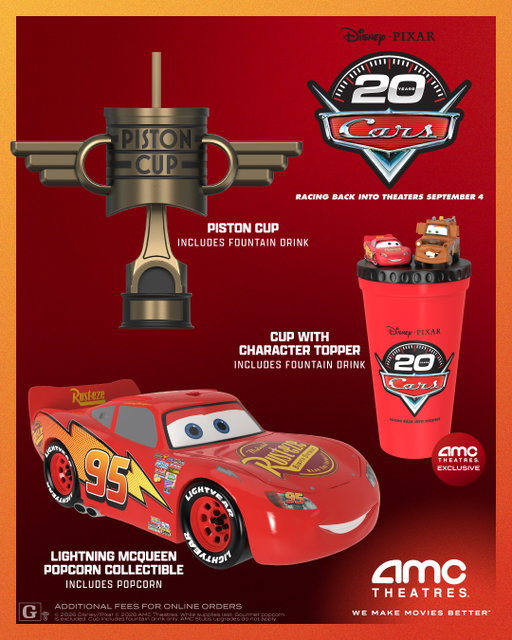 See the original classic Disney and Pixar’s CARS and purchase our 20th Anniversary concession collectibles starting 9/3, available in theatres only while supplies last. 
Link in bio! 🎟️