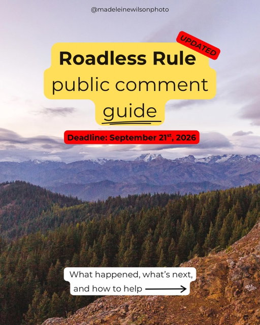 Oh my god we’re back again. 

And by “back” I mean, another public comment period to defend the Roadless Rule. 

TL;DR ⬇️

- The Trump administration is proposing to fully rescind the 2001 Roadless Rule, which currently protects about 44.7 million acres of National Forest land from most new road construction, road reconstruction, and timber harvest. 
- This is a NEW comment period focused specifically on the DEIS and proposed rule. Last year’s comment period was about what the USDA should study; this one is about responding to what it actually analyzed.
- The USDA is proposing a full rescission of the Roadless Rule, removing protections from ~45 million of acres of land.
- The USDA’s own analysis identifies major concerns under full rescission, including impacts to wildlife, drinking water, recreation, Tribal rights, road-maintenance costs, and wildfire risk. It pretty much contradicts their proposed ruling… 🙄
- Comments are due September 21, 2026. Tell the USDA to reject Alternative 2 and choose Alternative 1, the No Action Alternative.

🔗 in bio!!!!!! 

____

ACCESSIBILITY NOTE:
This is a text-heavy image carousel. If you need the text sent to you, please DM me. This is also available in blog format on my site. 

____

SOURCES: all are provided on the final slide

____

ACCURACY: I’ve done my best to keep everything very factual. But I am just one gal doing this all *FOR FREE* with very limited resources, so mistakes can happen. If there is anything factually inaccurate, please drop a comment here. The slides can’t be updated but I can pin your comment so everyone sees it. 

____

Have you submitted your public comment yet? 

#roadlessrule #protectpublicland #protectpubliclands #publiclands #nationalforest