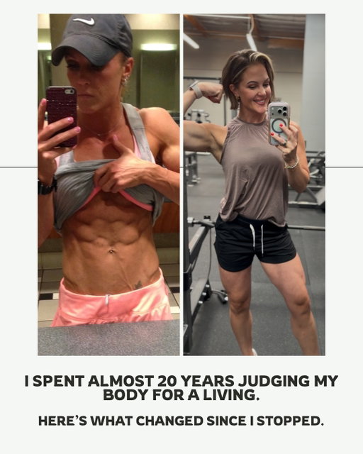 For almost 20 years, looking at my body and figuring out what needed to change was literally part of my job.
More muscle here. Leaner there. Better balance. Bring this up. Tighten that up.
And I was pretty good at it. 😂

I don’t look back on those years negatively at all. I loved competing. I’m proud of what I accomplished and I wouldn’t change that part of my life.
But it definitely trained me to notice EVERYTHING about my body.

I still have physique goals. I still train hard. And I still care what I look like.
I just don’t feel the need to analyze every little change anymore.

My body has been through a lot since I stepped off stage for the last time. Three pregnancies, two kids, getting older, injuries, different seasons of training and life.
These days I’m much more interested in taking care of my body than constantly looking for something to fix.