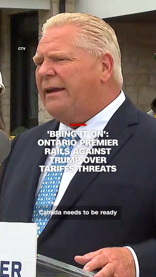 Ontario Premier Doug Ford reacts defiantly to President Donald Trump’s threat of tariffs on Canada.

Read more on the trade war at the link in bio.