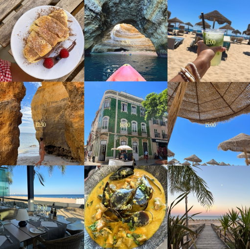 the perfect day in Lagos, Portugal 👇🏼 💛 🍦

☀️ Sunrise Kayak tour to the Bengali Cave
⛱️ Sunbathing on one of the many beautiful beaches
🐚 Wandering Lagos’ old town streets and market 
🌅 Dinner by the sea, watching the sunset 

Check out my must see beaches in the Algarve post to save all those hidden spots! 🧡

#portugal #thealgarve #lagosportugal #femaletraveler #portugaltravel