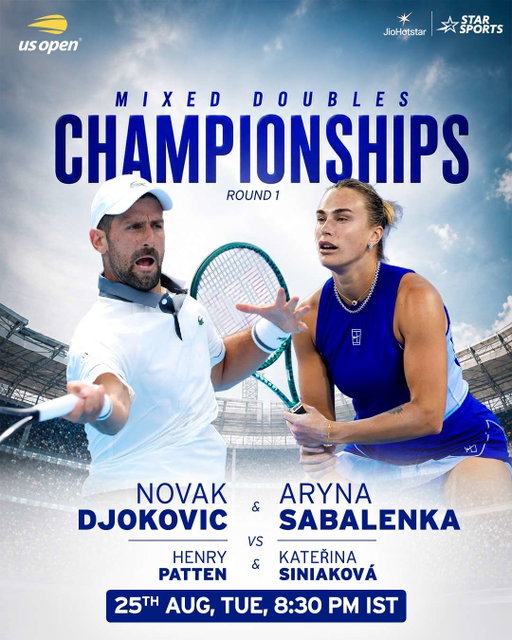 Sabalenka x Djokovic. Alcaraz x Serena. 🤩🎾

Arthur Ashe Stadium is all set for a blockbuster opening night, with tennis royalty and the biggest names ready to light up New York! 🗽🔥

Who are you tuning in for tonight? 👀

#USOpen 2026 | Mixed Doubles Championships | 25th AUG, TUE, 8.30 PM onwards