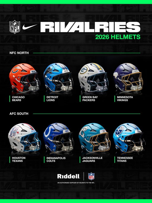 The NFL x Nike Rivalries helmets for the NFC North & AFC South