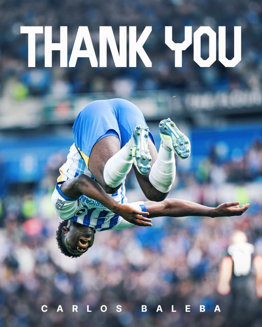 Thank you, Carlos. 💙🤍

The 22-year-old midfielder has joined Manchester United for an undisclosed fee. The Cameroon international joined Albion from Lille in the summer of 2023, going on to make 112 appearances for the club, scoring four goals.

Sporting director Mike Cave said, “Carlos has made a significant contribution during his time with us and we’ve seen him develop both as a player and person here. 

“When Carlos arrived he was a young player with huge potential and, through his own hard work and commitment together with the support of our coaches and staff, he has developed into an outstanding Premier League midfielder.

“This is a move that Carlos was keen to make and we respect that he wants to take this opportunity at this stage of his career. We would like to thank him for everything he has done during his time at Brighton and wish him every success in the next chapter of his journey.”

A native of Douala, Cameroon, Baleba started his career with Futur Soccer before joining the Ecole de Football des Brasseries du Cameroun academy. 

He signed for Lille in January 2022 and made his senior breakthrough with the French club before joining Albion in August 2023.