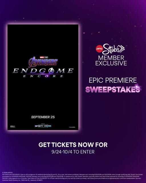 See AVENGERS ENDGAME: ENCORE 9/24-10/4 to enter our Epic Premiere Sweepstakes. You could win a 3‑day, 2‑night trip for two to attend the AVENGERS: DOOMSDAY premiere. Get your tix at the link in bio!