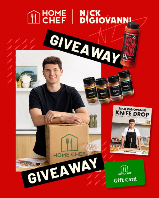 🚨GIVEAWAY🚨 To celebrate @nick.digiovanni meals on the Home Chef menu, we’re giving away a few things to make your home cooking journey easier! 🤝

THREE winners will receive: 
🌶️ Osmo Spice Kit
💫 Osmo Magic Sauce 
💚 Home Chef Gift Card
🔪 Knife Drop Cook Book

How to Enter:
1. Tag a Friend
2. Like this Post
3. Tell us which Nick DiGiovanni recipe you are most looking forward to!