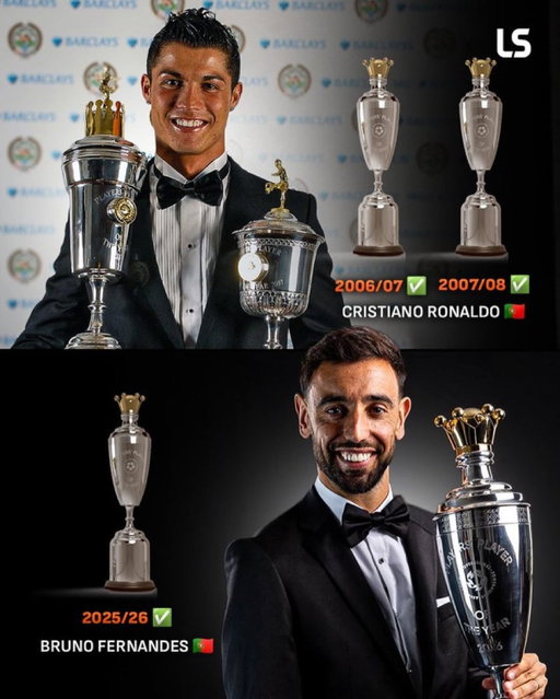Bruno Fernandes joins Cristiano Ronaldo in the history books 🇵🇹🔥

As only the second Portuguese player to win the PFA Players’ Player of the Year award 🏆