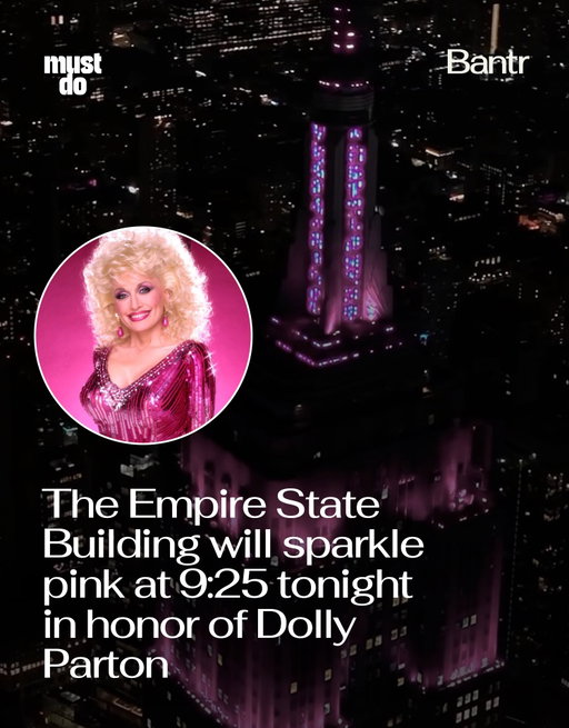 The Empire State Building will sparkle pink at exactly 9:25 tonight in honor of the late Dolly Parton.

The tribute celebrates the global icon’s seven-decade career and her legacy beyond music, including the Dollywood Foundation and Imagination Library, which has put hundreds of millions of books into the hands of children around the world.

And yes, the timing is intentional: Nine-Two-Five. 🩷

By the way, we have a weekly newsletter rounding up what’s worth doing and knowing about in NYC. One newsletter. Once a week. Link in bio.

Media via @empirestatebldg

#mustdonyc #dollyparton