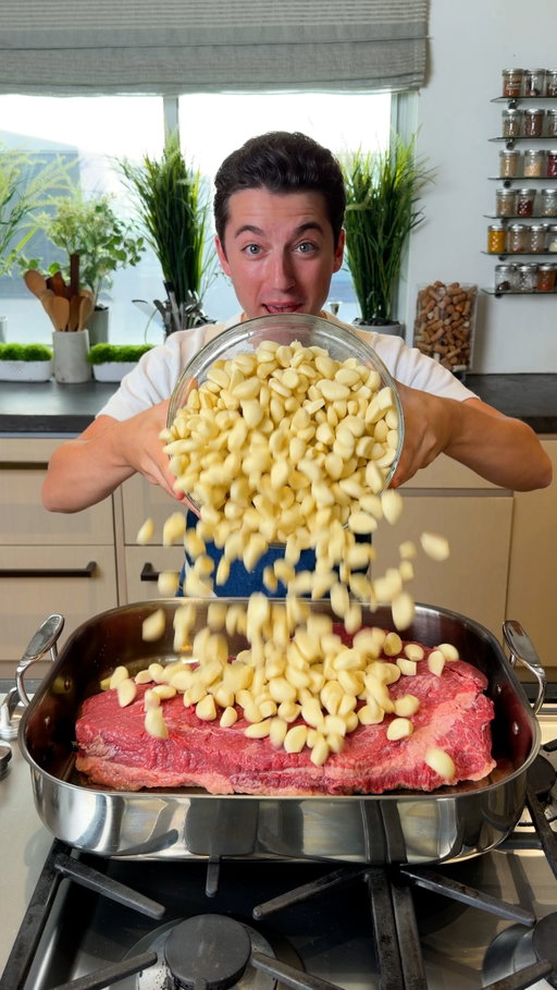 1,000 GARLIC CLOVE BRISKET
-
1 whole brisket (~14 pounds)
1,000 peeled garlic cloves
¼ cup kosher salt
½ cup tomato paste
2 (750ml) bottles dry red wine (I used Pinot Noir from Burgundy)
1 (28-ounce) can whole peeled tomatoes
2 tablespoons freshly ground black pepper
1 bunch fresh thyme

Roast covered at 325 degrees Fahrenheit for 6 hours. Uncover and roast for another 30 minutes, or until completely pull-apart tender.

#recipe #cooking #brisket #garlic
