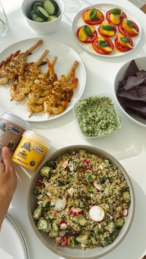 Enjoy the last taste of summer at the upcoming Labour Day long weekend with a super simple menu thanks to @officialfarmboy!

I personally love hosting, and I swear it doesn’t need to be so complicated! A menu can be simple, and you don’t need hours of prep in the kitchen either. My goal is always effortless summer entertaining, and Farm Boy makes it so easy with fresh, high-quality ingredients that help take the guesswork out of what to serve. Honestly, they have the best produce, and prepared foods!

Here’s what I served:
• Farm Boy™ Tortilla Chips & Eda-Yummy Edamame Dip
• Tomato, Ontario peach salad with fresh basil
• Farm Boy™ Shrimp Skewers
• Homemade quinoa salad
• Farm Boy™ Sparkling Water to sip while cooking (and catching up!)

👉🏻Save this for inspo for the long weekend coming up!

#Ad #FarmBoyPartner #OfficialFarmBoy #FarmBoySummer