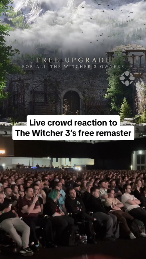The gamescom crowd reacts to the surprise that the new Remastered version of The Witcher 3: Wild Hunt will be free to everyone who owns the base game! #openingnightlive #gamescom2026 #thewitcher3 #reaction #free