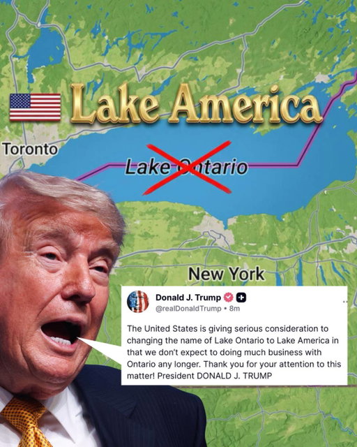 "Gas is 4 dollars" said one user on X about Trump wanting to rename Lake Ontario to "Lake America" — because of a dispute with Canada. This is the same man who renamed the Gulf of Mexico, re-renamed Mount Denali, and rebranded the Defense Department the "Department of War." Lake Ontario is apparently next. God damn he's so viciously stupid." "He's doing everything but make your life more affordable." The Great Lakes have been there for 10,000 years. They'll survive this too. Full story at the link in bio. 🔗

📷: Getty Images; Truth Social; X