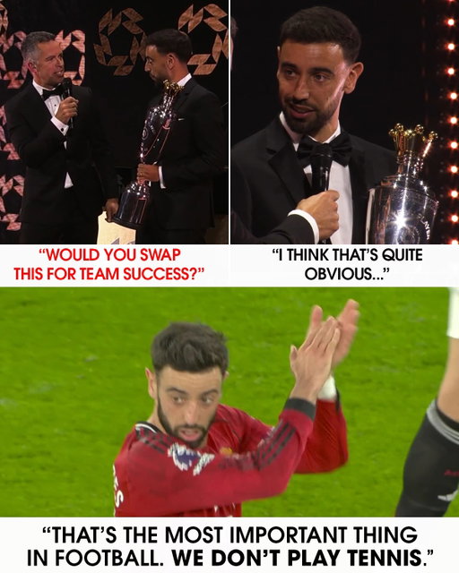 Bruno Fernandes would trade it all for team glory 🏆

After receiving the PFA Players’ Player of the Year award, Bruno Fernandes reminded the presenter that he’s focused on bringing Manchester United silverware, rather than his personal collection 😬