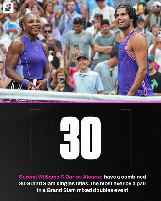 Earlier today, Serena Williams and Carlos Alcaraz got a chance to play together in the mixed doubles event at the US Open. 🫡
[via @serenawilliams]