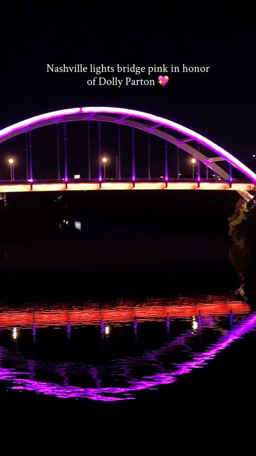 Nashville just lit the Korean War Veterans Memorial Bridge pink in honor of @dollyparton 🥹🫶🦋