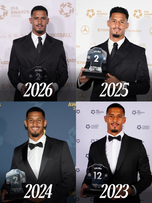 4/4 🏆 William Saliba a été élu dans l’équipe type de Premier League pour la quatrième saison consécutive lors des PFA Awards 🔥🇫🇷

Il figurait également dans l’équipe type de Ligue 1 en 2021-2022. Cela fait donc 5 saisons consécutives qu’il est élu dans le XI type de son championnat 🤯

William Saliba has been named in the Premier League Team of the Year for the fourth consecutive season at the PFA Awards.